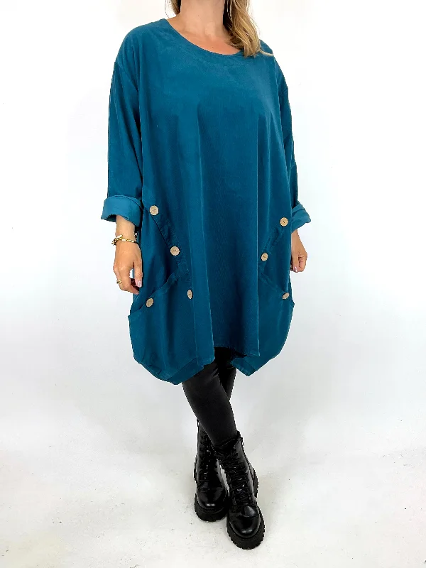 TunicTopChimeraMade in Italy Lagenlook Lana Cord Tunic in Petrol Blue. code 91983