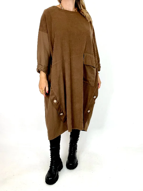 TunicTopHydraMade in Italy Lagenlook Matsu Button Cord Tunic in Chocolate. code 91805