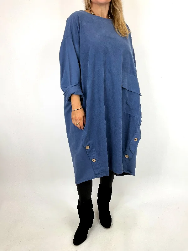 TunicTopExplorerMade in Italy Lagenlook Matsu Button Cord Tunic in Denim Blue. code 91805