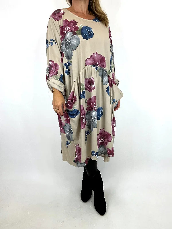 TunicTopOrbitMade in Italy Lagenlook Millie Floral Tunic in Cream. 9302