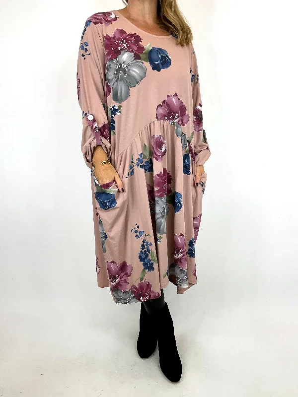 TunicTopNestMade in Italy Lagenlook Millie Floral Tunic in Winter Pink. 9302