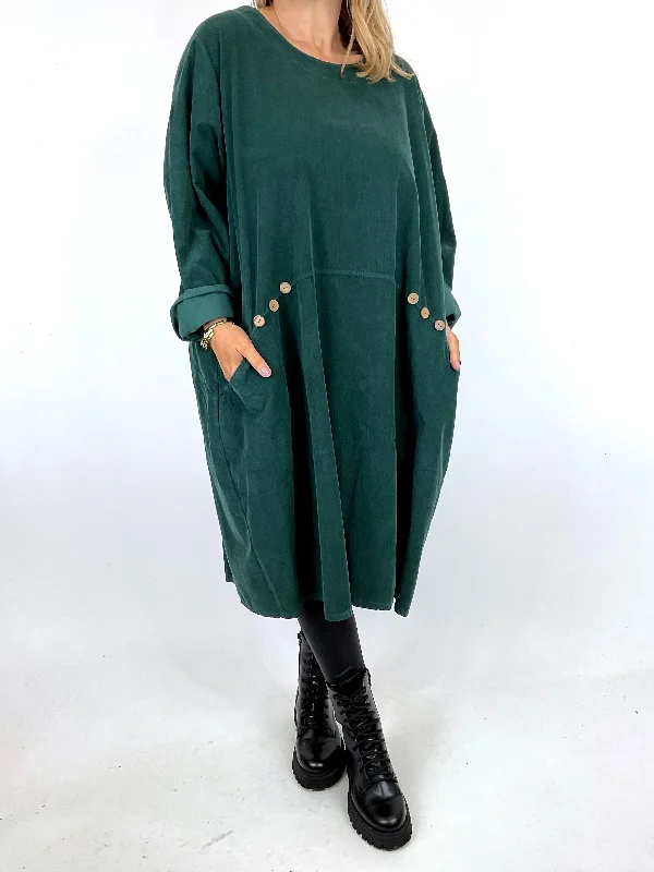 TunicTopVortexMade in Italy Lagenlook Rona Baby Cord Tunic in Bottle Green. code 90663