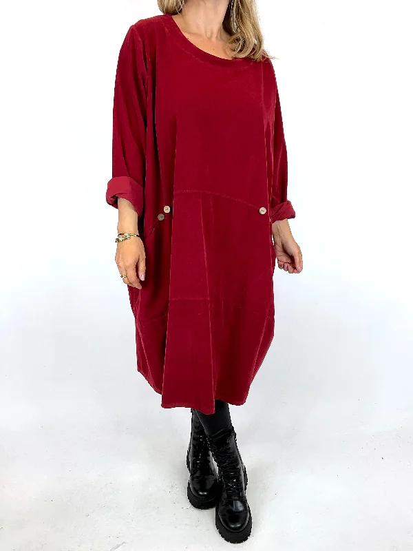 TunicTopCosmoMade in Italy Lagenlook Rona Baby Cord Tunic in Claret Red . code 90663