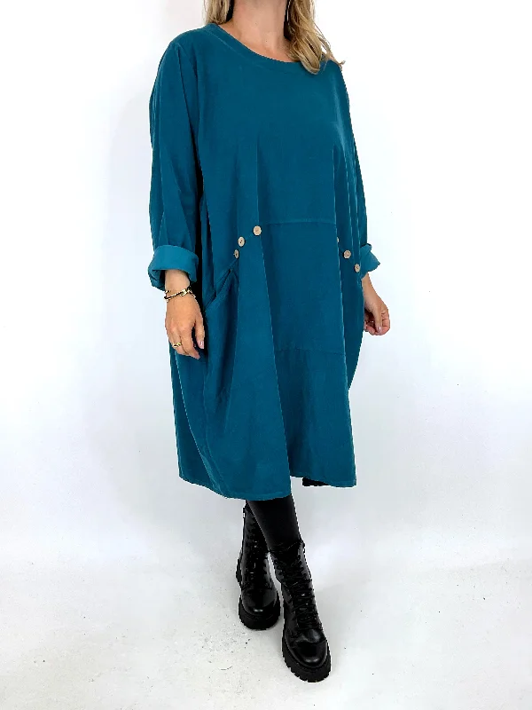 TunicTopSolarMade in Italy Lagenlook Rona Baby Cord Tunic in Petrol Blue . code 90663