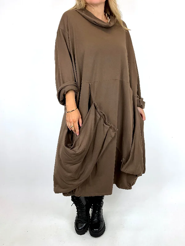 TunicTopEdgeMade in Italy Lagenlook Saints Cowl Neck Plain Tunic in Chocolate. code 91988