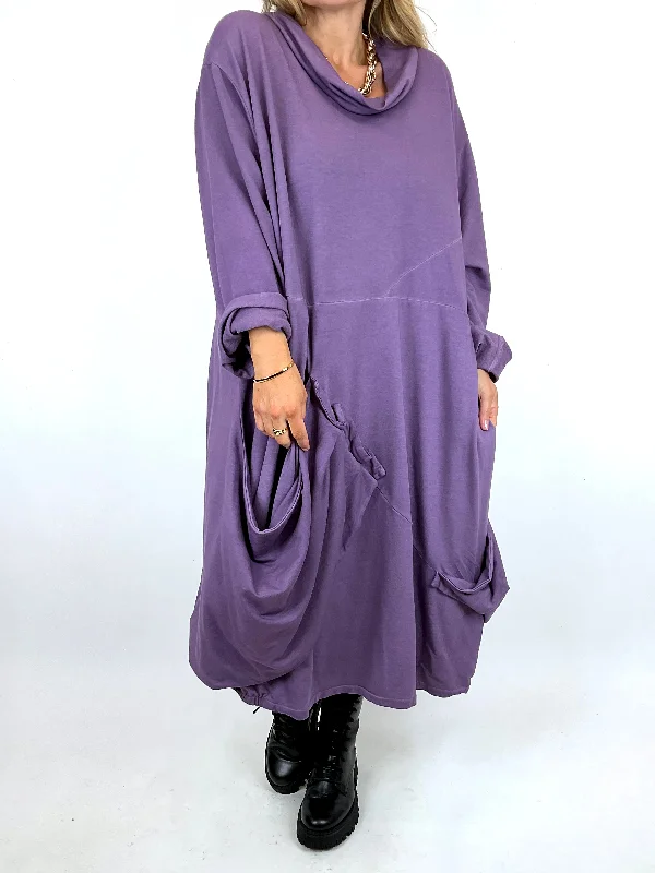 TunicTopPlusMade in Italy Lagenlook Saints Cowl Neck Plain Tunic in Heather. code 91988