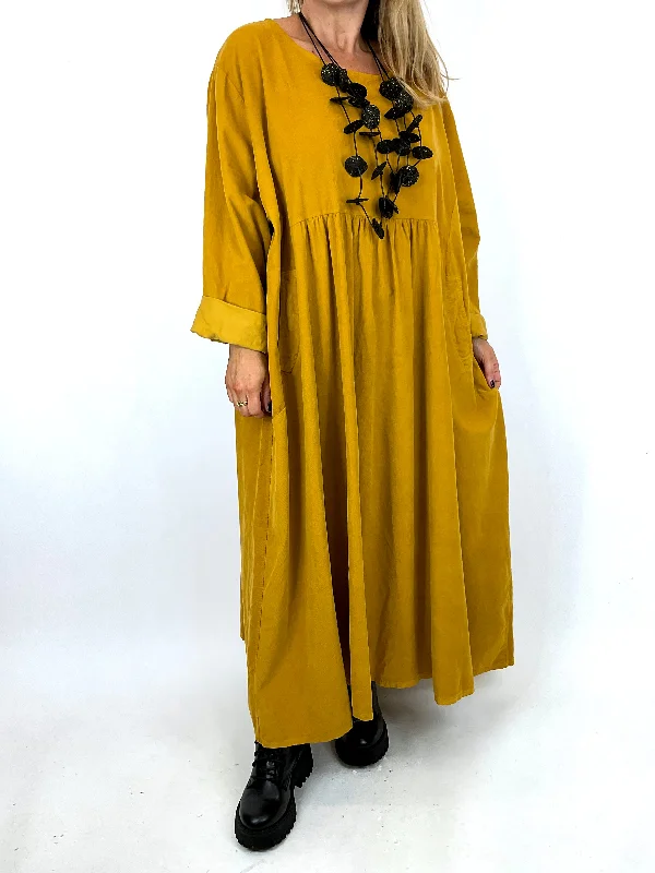 TunicTopAquaMade in Italy Lagenlook Somerset Corduroy Tunic in Mustard. code 11955