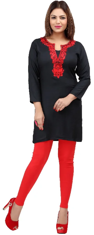 TunicTopGeoMaple Clothing India Women's Tunic Top Embroidered Kurti (Black/Red)