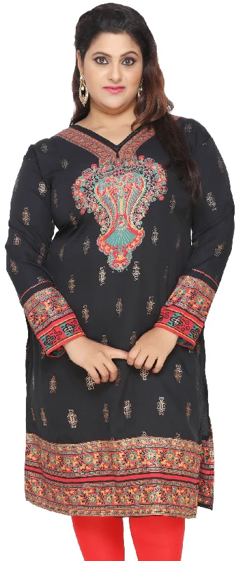 TunicTopJadePlus Size Womens Dress Indian Tunics Kurti Long Top (Black)