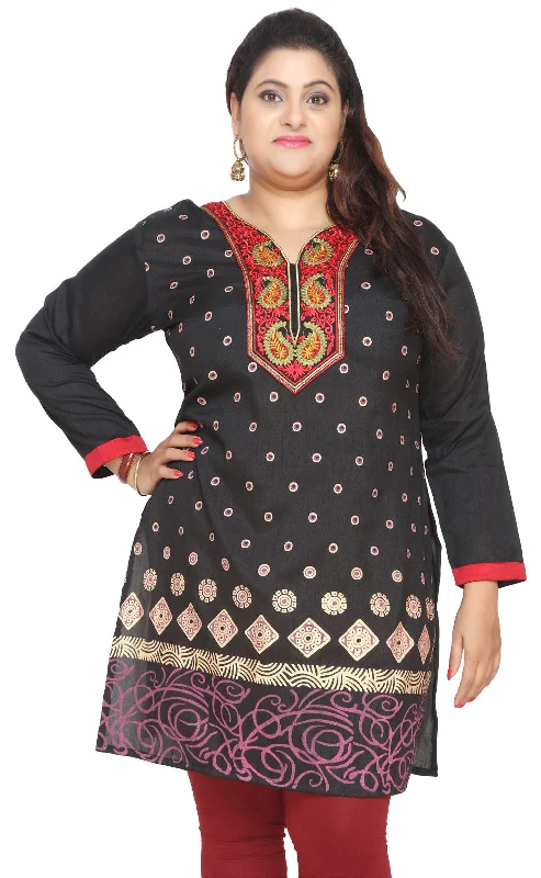 TunicTopRubyPlus Size Womens Indian Tunics Kurti Long Top Apparel (Black)