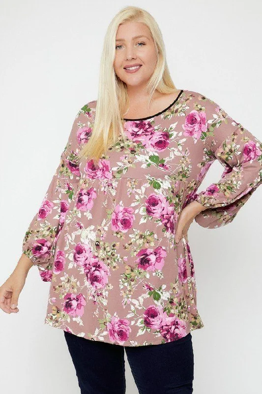 TunicTopUltraFloral, Bubble Sleeve Tunic