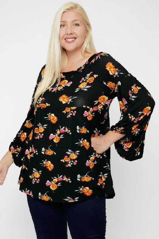 TunicTopXFloral, Bubble Sleeve Tunic