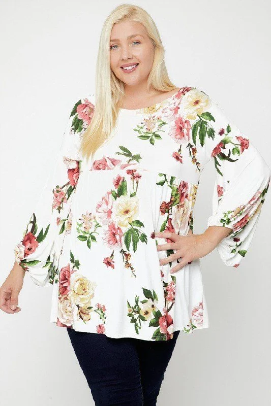 TunicTopExplorerFloral, Bubble Sleeve Tunic