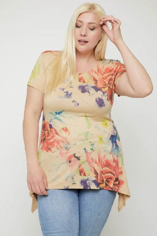 TunicTopUnicornMulti-colored Watercolor Flower Print Tunic