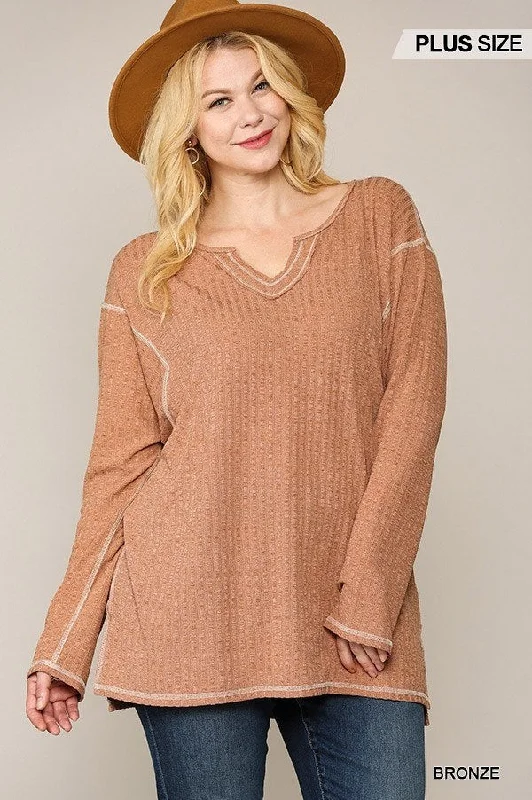 TunicTopRiseTwo-tone Ribbed Tunic Top With Side Slits