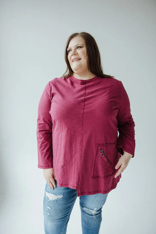 TunicTopNinjaRAW EDGE TUNIC WITH POCKET DETAIL IN CRANBERRY