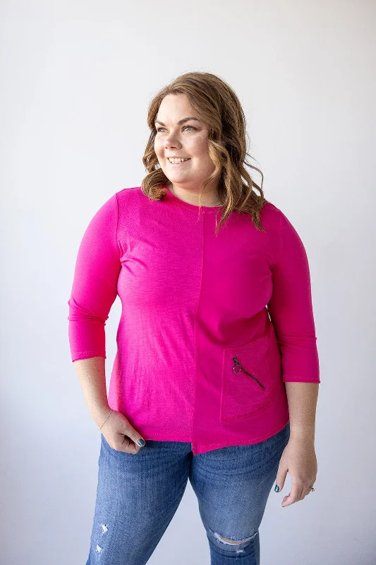 TunicTopVikingRAW EDGE TUNIC WITH POCKET DETAIL IN GLAM PINK