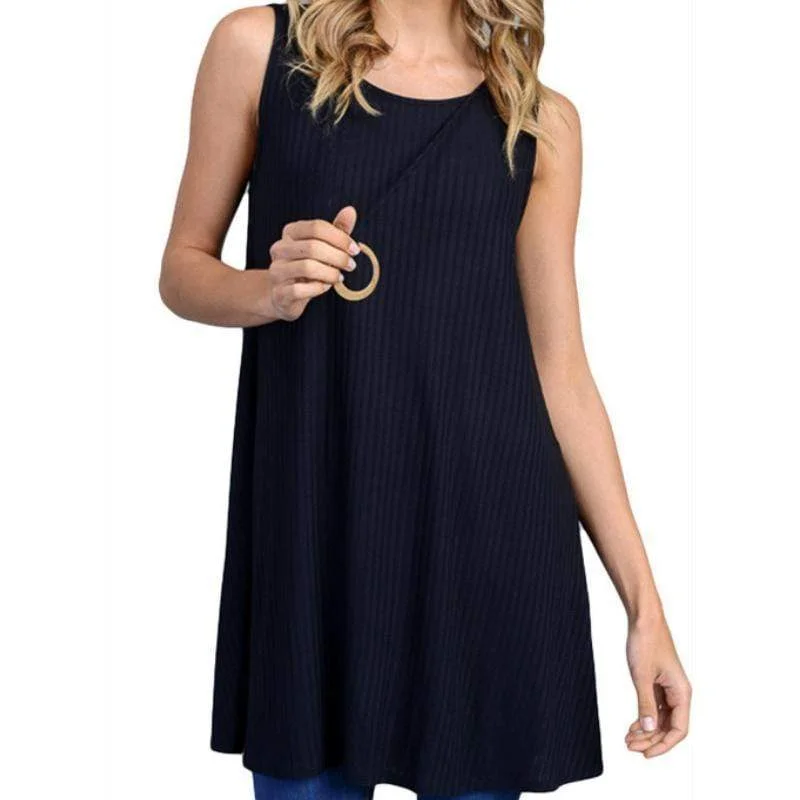 TunicTopSpartanSleeveless Ribbed Tunic Top Black