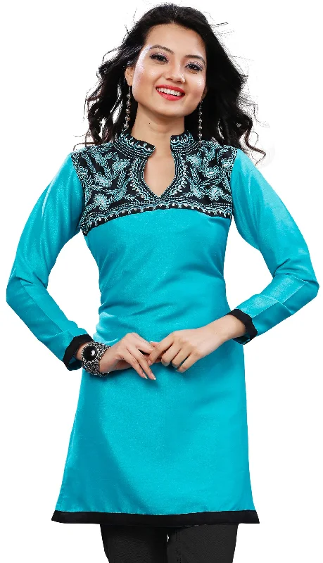 TunicTopProStunning Turquoise Indian Kurti – Elegant Short Kurti for Women