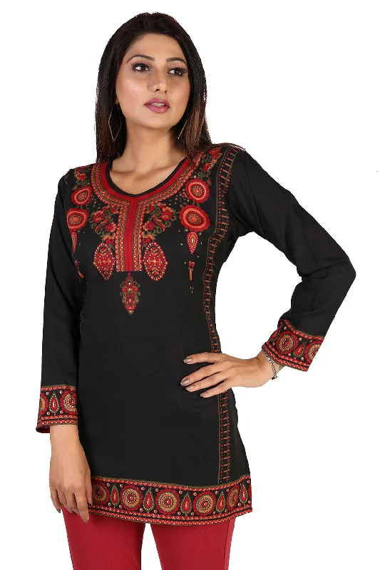 TunicTopCoreStylish Black Printed Indian Kurti for Women - Trendy Kurtis Online