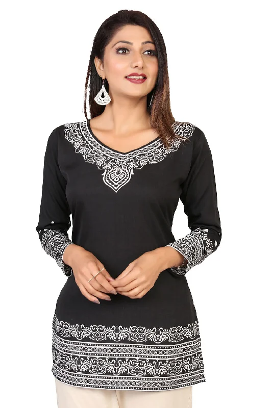 TunicTopPulseStylish Black Printed Kurti Top for Women - Shop Trendy Kurtis Online