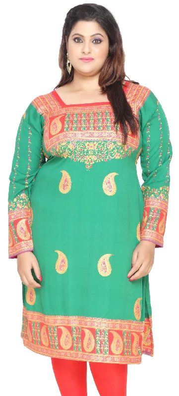 TunicTopChimeraTunic Long Top Kurti Womens Plus Size Indian Clothes (Green)