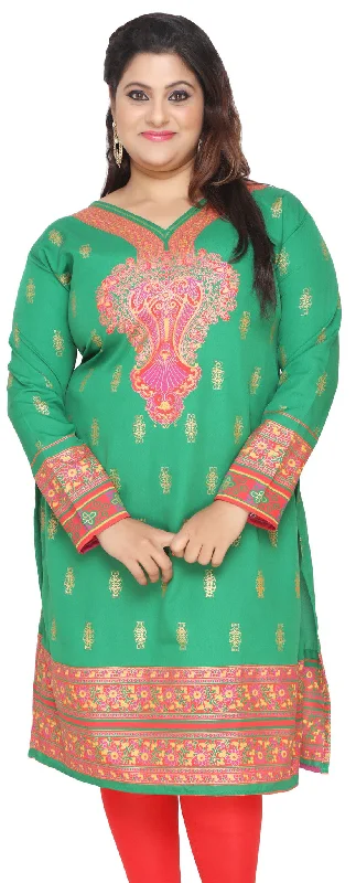 TunicTopSamuraiTunic Long Top Kurti Womens Plus Size Indian Clothes (Green)