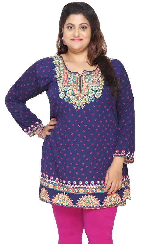 TunicTopGladiatorTunic Top Kurti Womens Printed Plus Size Indian Clothes (Blue)