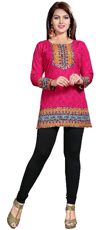 TunicTopFlowVibrant Pink Indian Tunics – Stylish Short Kurti for Women