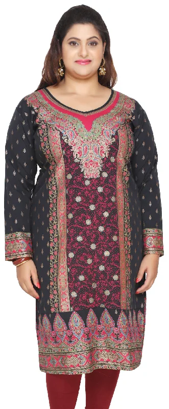 TunicTopOrbitWomens Indian Tunics Kurti Long Plus Size Apparel (Black)