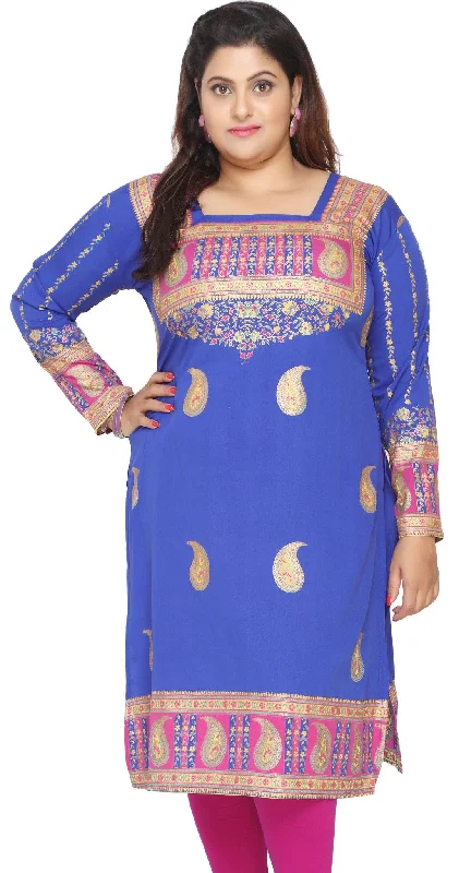 TunicTopStellarWomens Indian Tunics Kurti Long Top Plus Size Apparel (Blue)