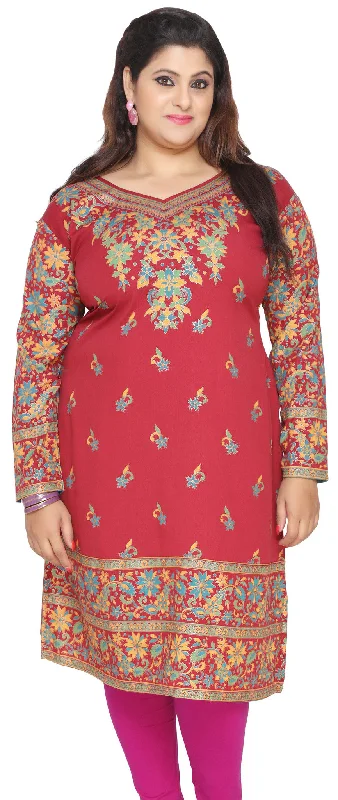 TunicTopNebulaWomens Indian Tunics Kurti Long Top Plus Size Apparel (Red)