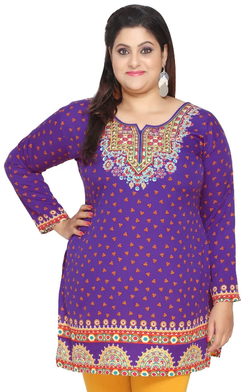 TunicTopHorizonWomens Indian Tunics Kurti Top Printed Plus Size Apparel (Purple)