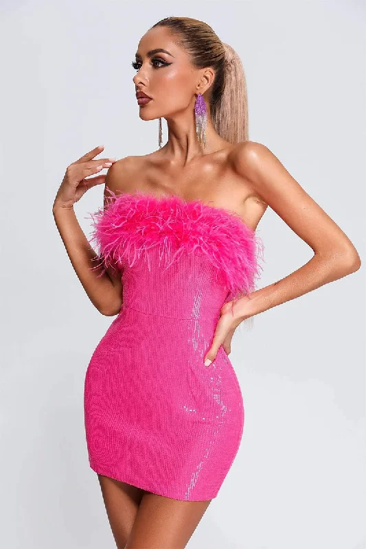 TunicTopGalaxyKate Hot Pink Sequin Strapless Mini Dress