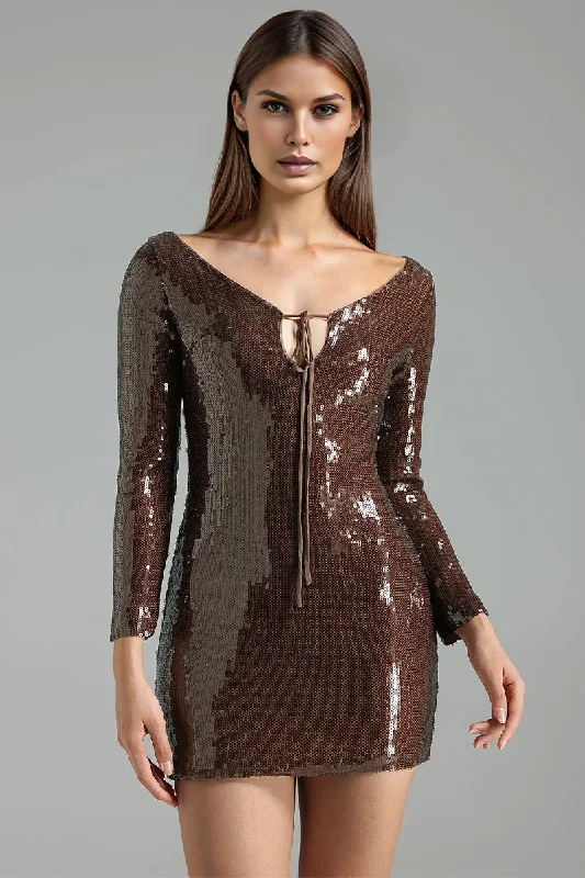 TunicTopMesaSultry Evening Long Sleeve Sequin Mini Dress